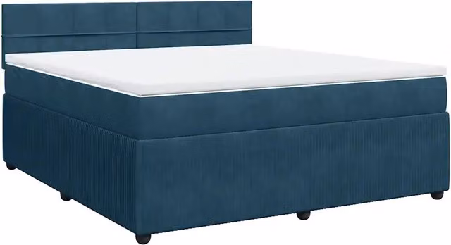 Letto con Giroletto a Molle e Materasso Ibrido vidaXL in Velluto Blu e Bianco L/P: 180 x 200 cm – 1