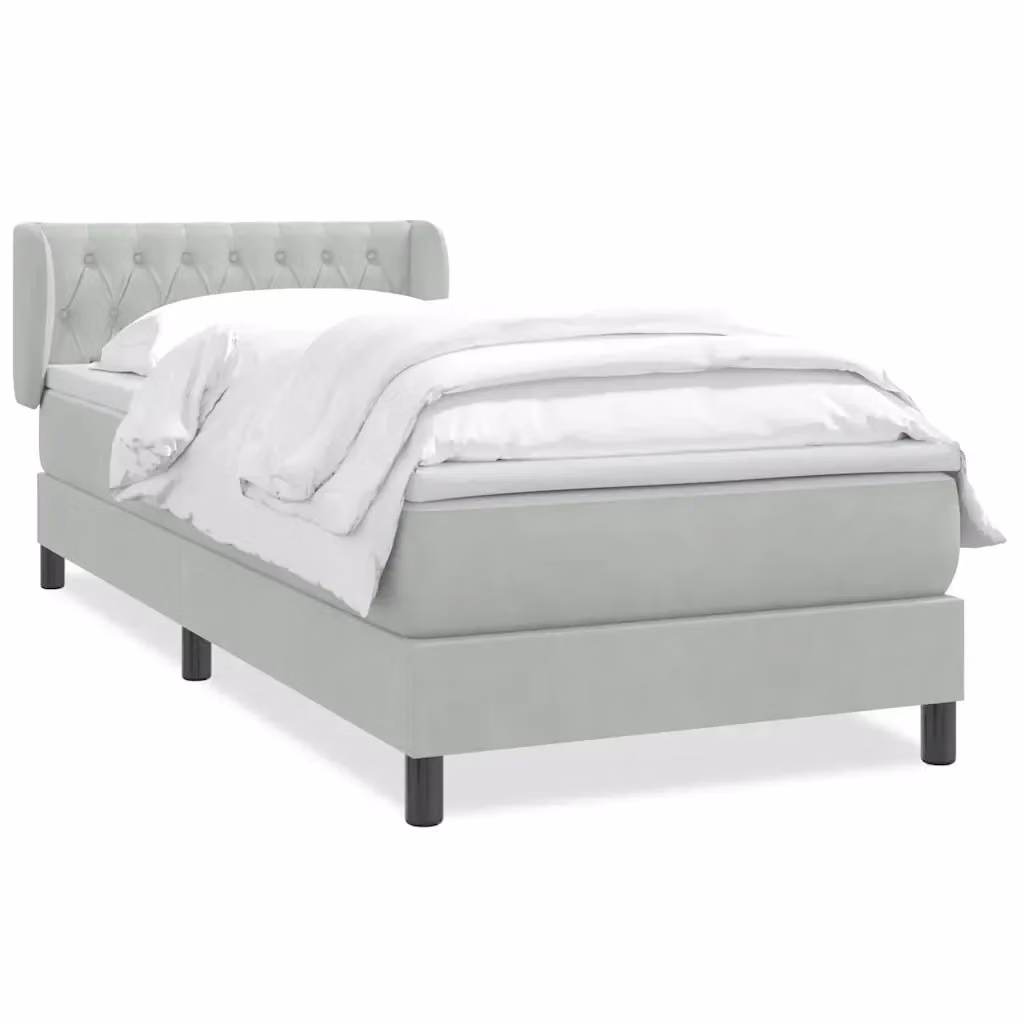 Letto con Giroletto a Molle e Materasso Ibrido vidaXL in Velluto Grigio e Bianco L: 93 cm, P: 223 cm, H: 88 cm – 2