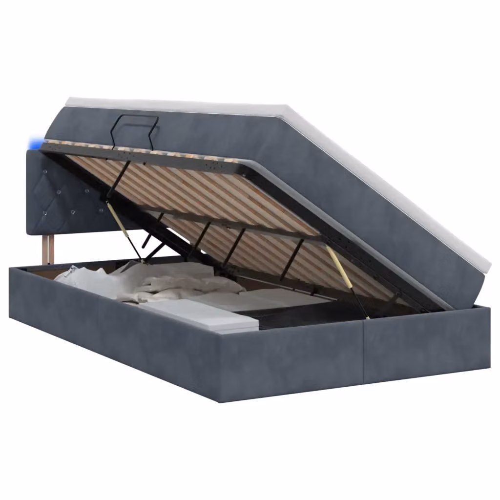 Letto con contenitore e materasso vidaXL in tessuto grigio con illuminazione LED e porta USB L/P/H: 120 x 200 x 140 cm – 2