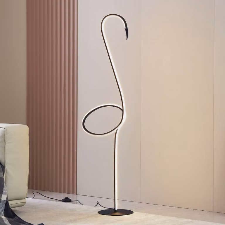 Lampada da terra a LED Pajaro Lindby, dimmerabile, Nero, Soggiorno / Sala da pranzo, Metallo, Moderno, Lampada LED da terra