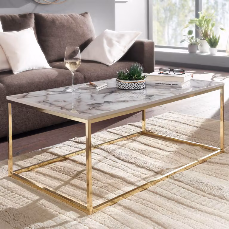 FineBuy tavolino 100x60x40 cm con aspetto marmo | Tavolo da salotto con struttura in metallo | Tavolo pieghevole quadrato da salotto | contenitore