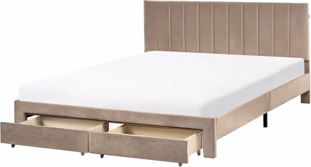 Letto matrimoniale 160 x 200 cm Bianco Sporco Rivestimento in velluto 4ft con cassetti Testiera Base a doghe Moderno