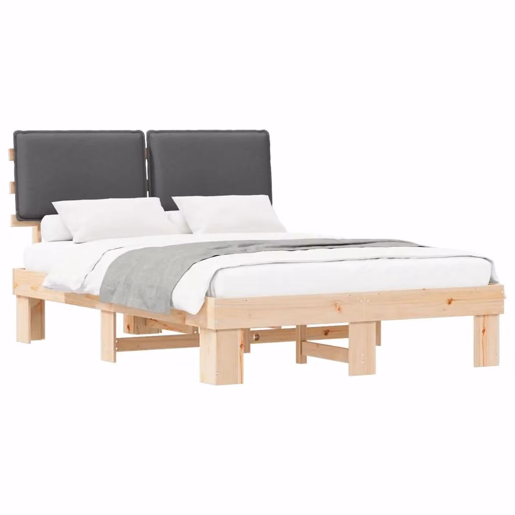 Letto con testiera rivestita vidaXL in legno di pino e tessuto, Grigio, 140 x 200 cm – 2