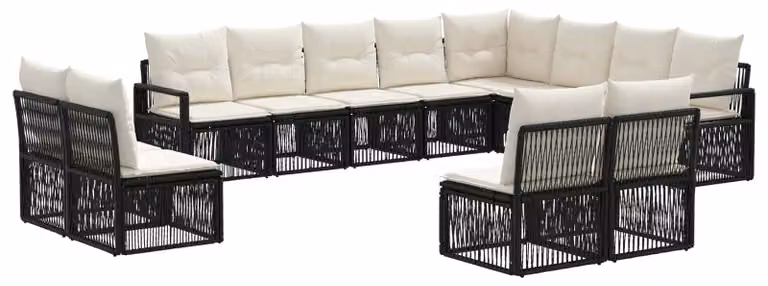 Set di divani da giardino, 12 pezzi, in rattan sintetico nero