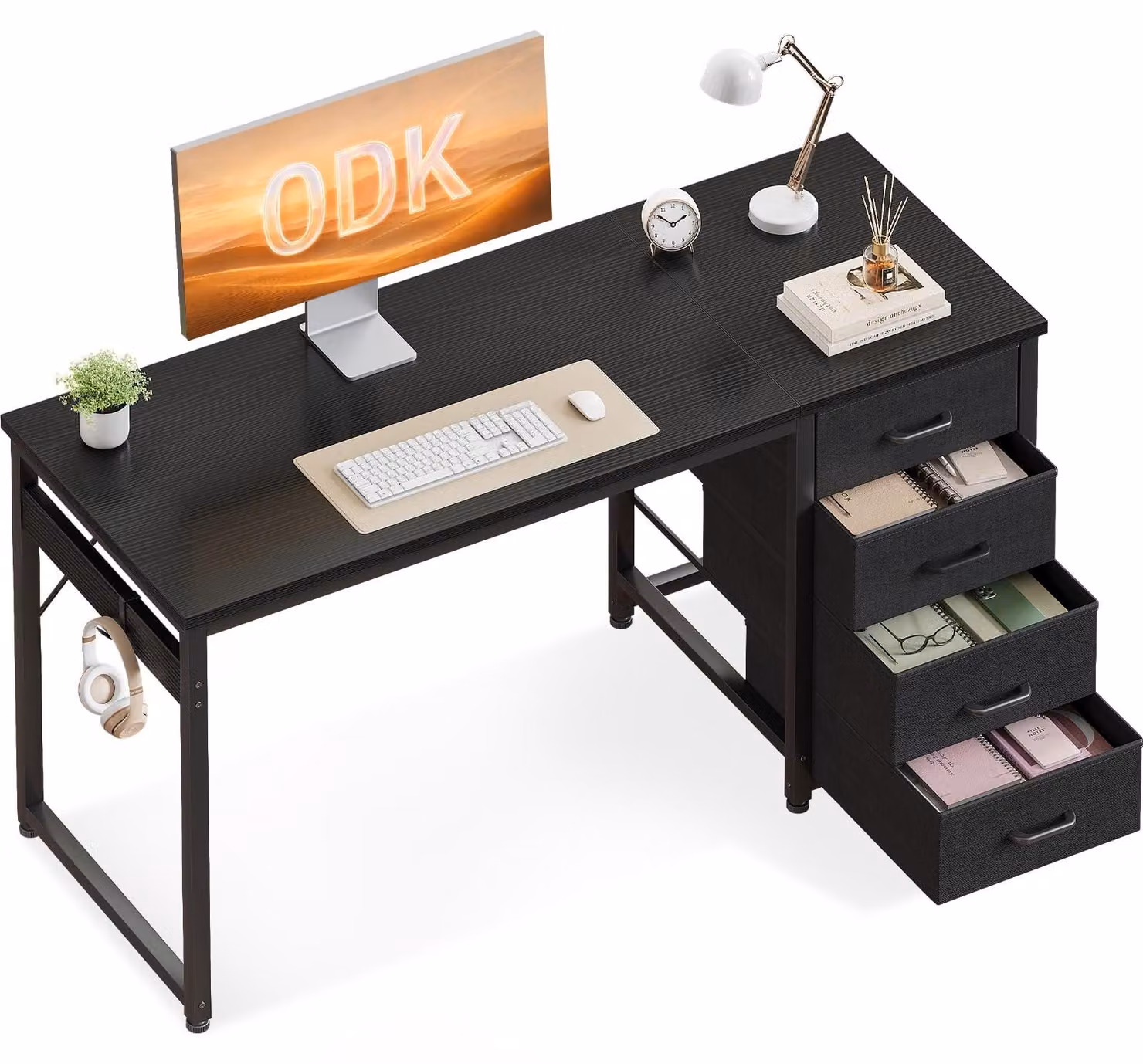 Scrivania Bureau con 4 cassetti, dimensioni 120 x 48 cm, colore nero