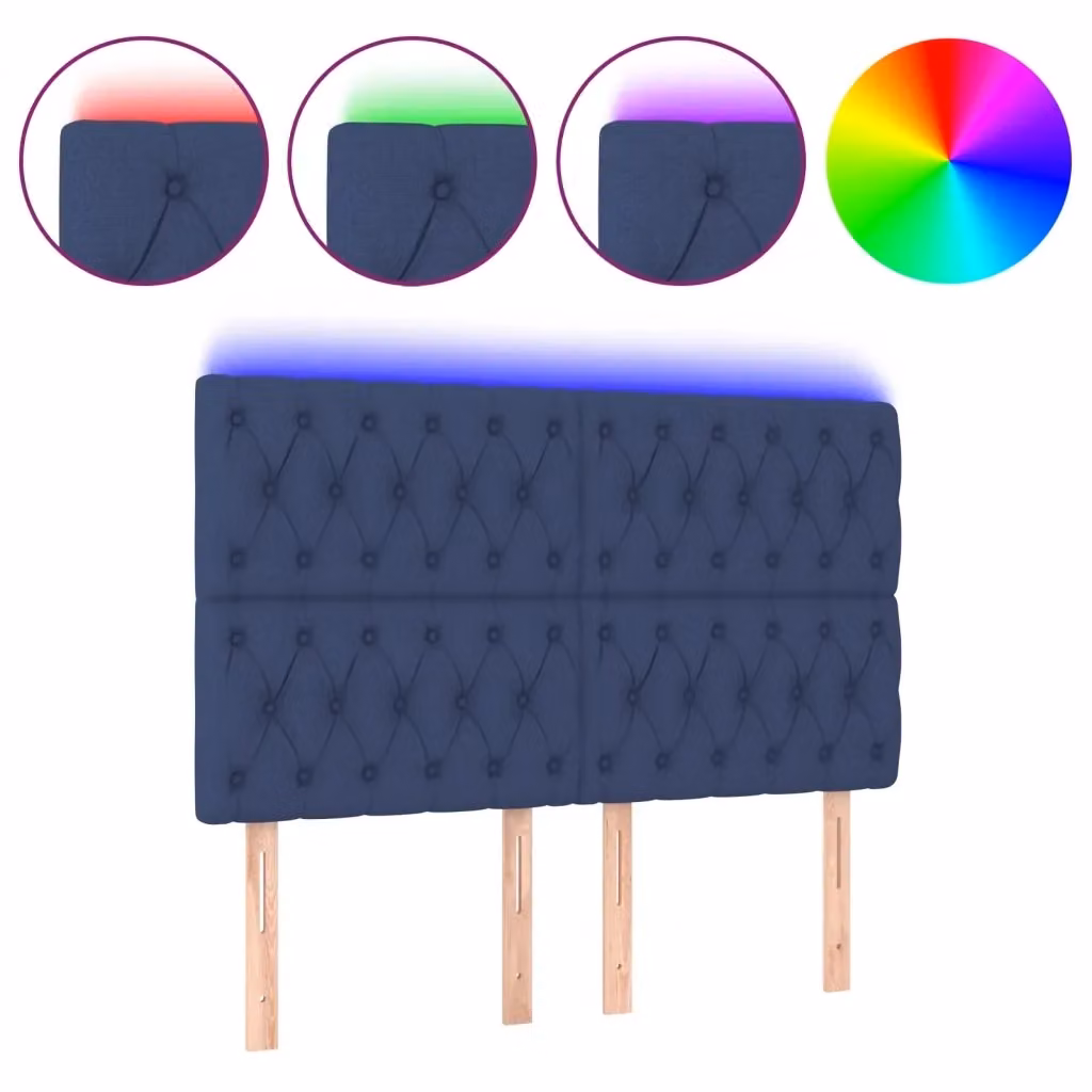Testiera per letto vidaXL in tessuto blu con illuminazione LED integrata e porta di ricarica USB, L: 144 cm, P: 7 cm, H: 118-128 cm – 2