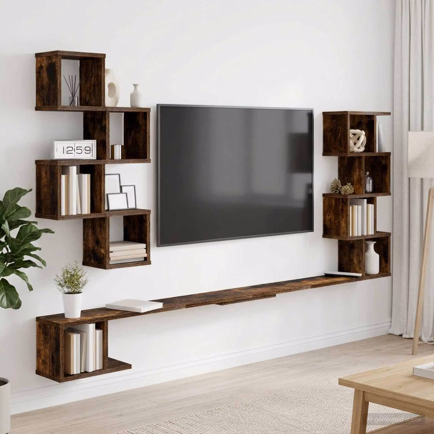 vidaXL Mensola per TV da muro moderna in legno color marrone, L 180 x P 15 x H 94 cm