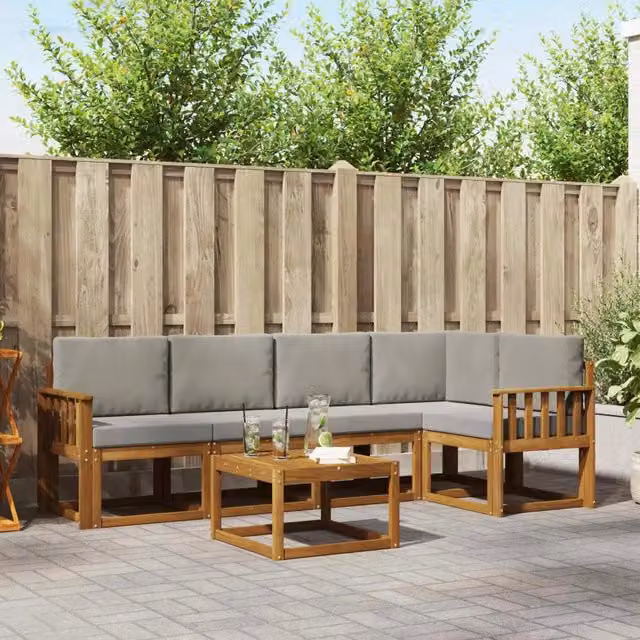 Set di divani da esterno 6 pz Grigio Naturale e Chiaro 3366424