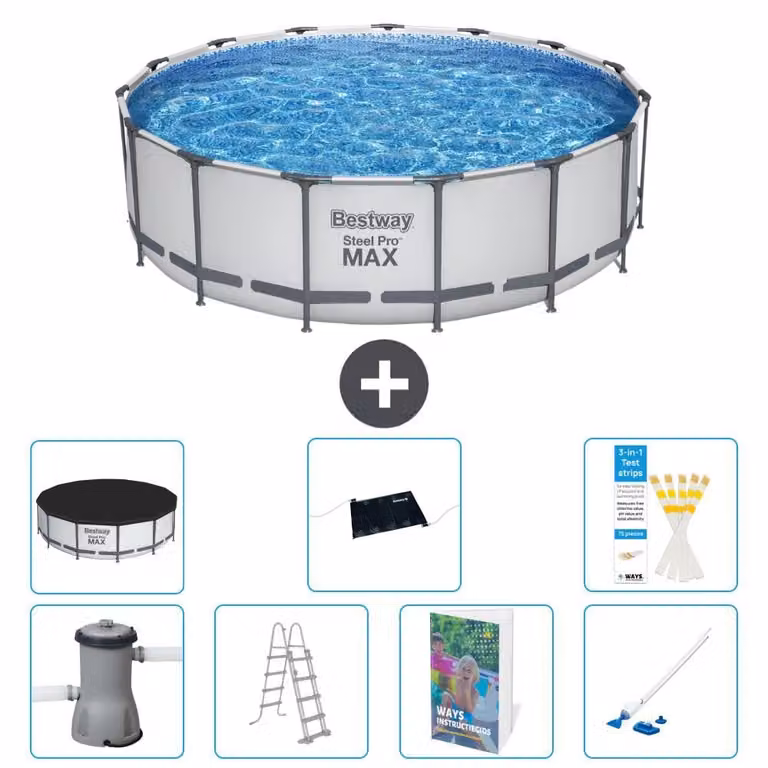 Bestway Steel Pro MAX, piscina in acciaio, forma rotonda, dimensioni 488x122 cm, composta da 6 parti, modello S600