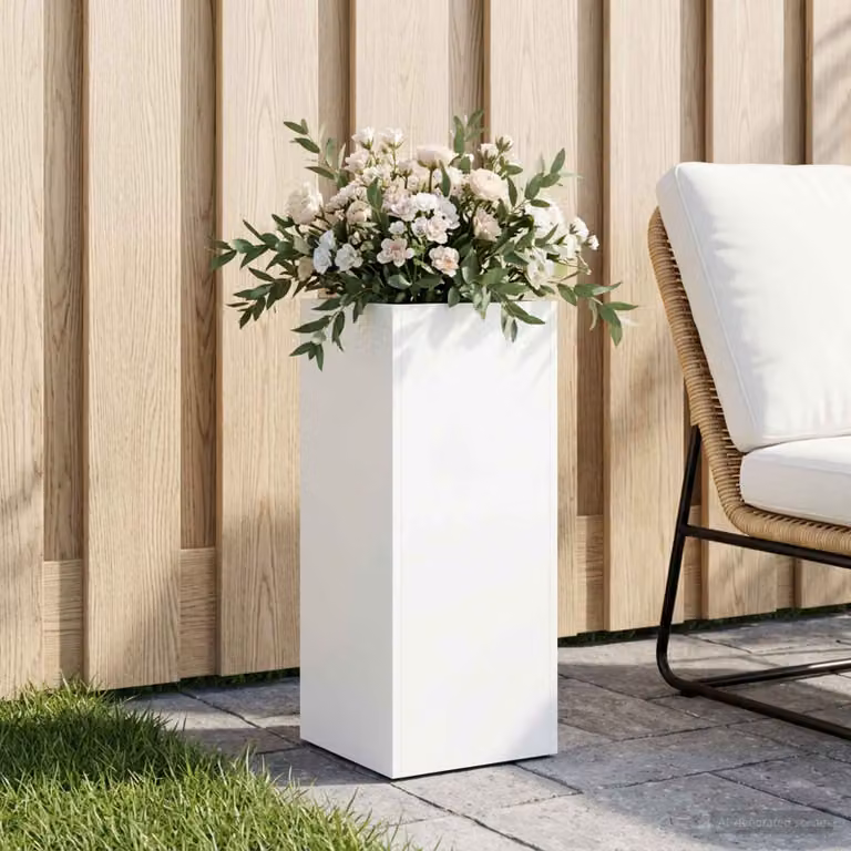 vidaXL Vaso da giardino in metallo Bianco L/P/H: 20 x 20 x 50 cm