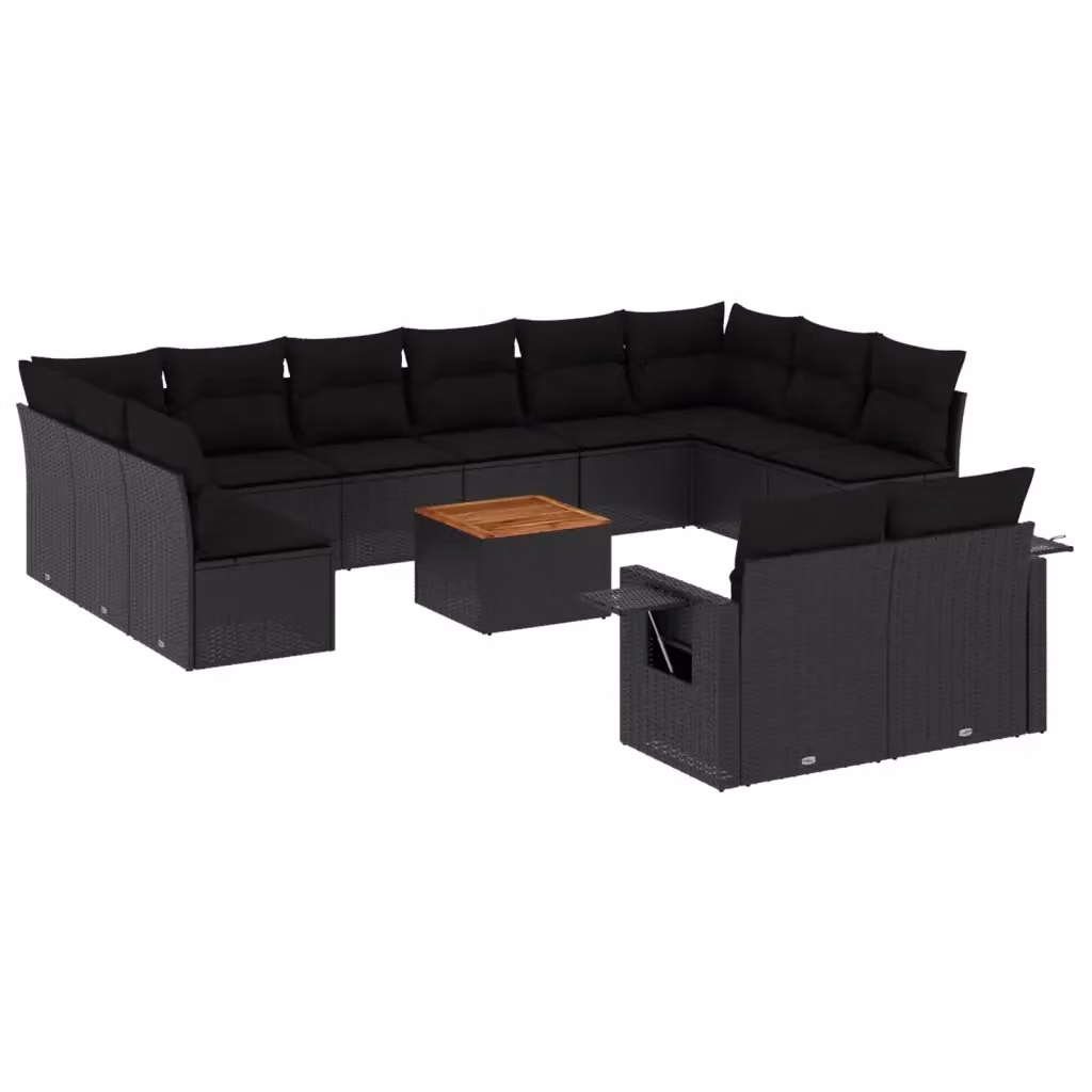 Set di divani da giardino vidaXL in polyrattan nero con cuscini e tavolino da esterno – 2