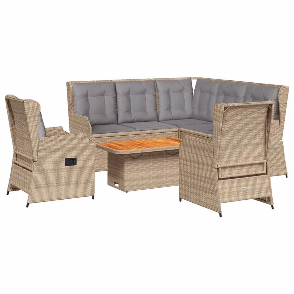 set 6 pezzi da giardino con cuscini Beige poly rattan