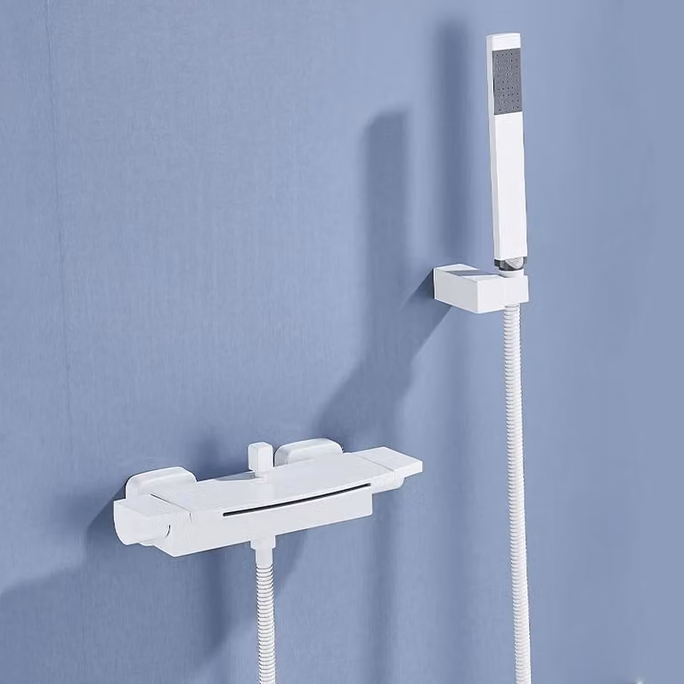 Miscelatore per doccia e vasca da bagno a cascata, montaggio a parete, rubinetto monocomando, installazione a incasso, due manopole, per acqua calda e fredda, cartuccia in Vetroceramica, colore bianco