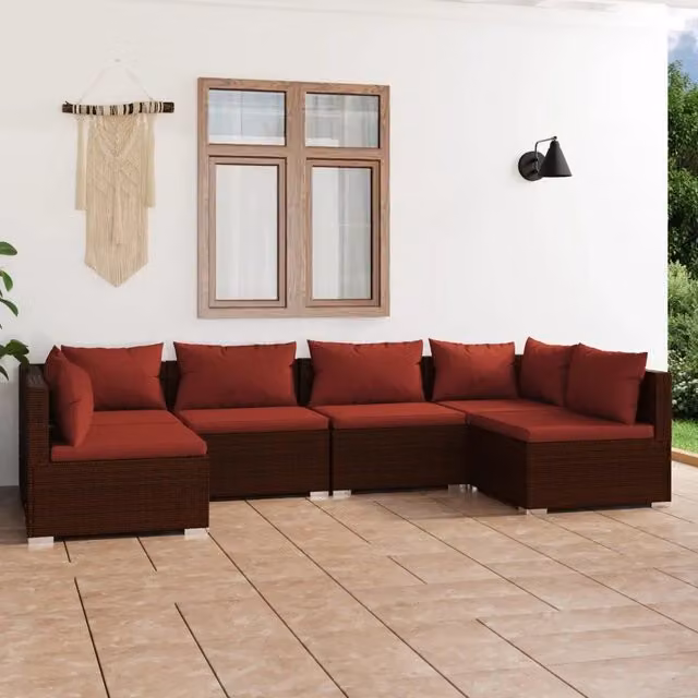 Set Divani da Giardino 6 pz con Cuscini in Polyrattan Marrone 3101875
