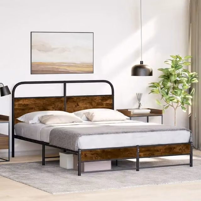 Giroletto senza materasso vidaXL in rovere fumo e truciolato, L/P: 150 x 200 cm