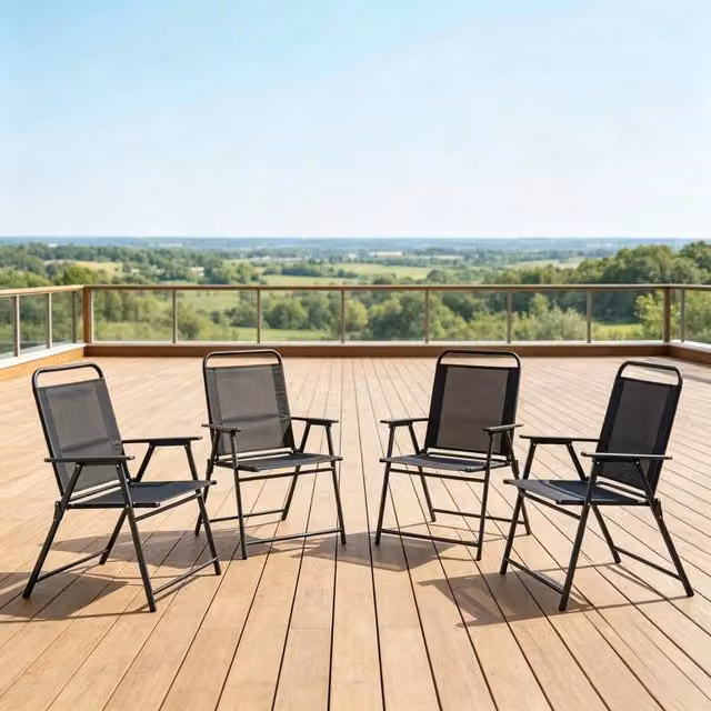 Set da 4 sedie da giardino pieghevoli REDOM in acciaio nero e textilene, H 94 x L 65 x P 60 cm