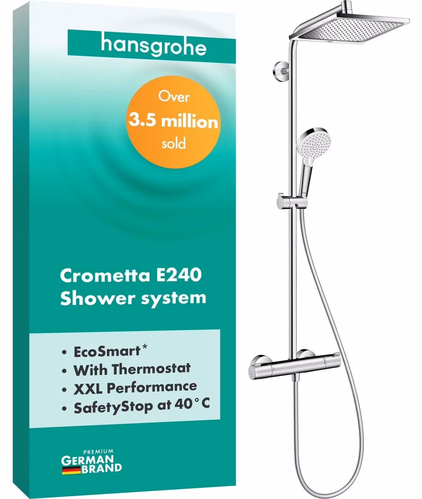 Sistema doccia Crometta E 240, cromato, con 2 tipi di getto, a risparmio idrico