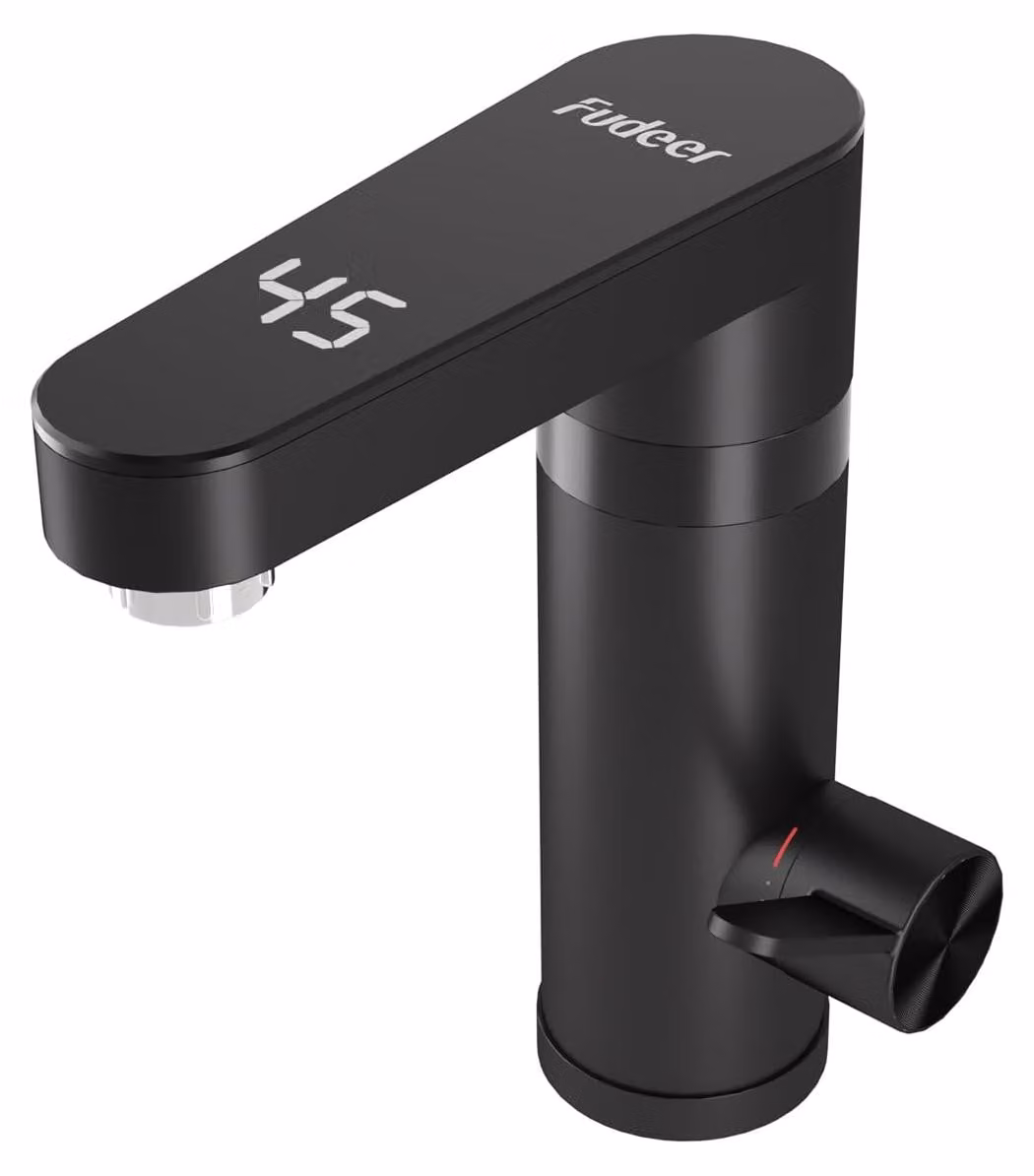 Rubinetto elettrico per acqua calda, 3,3 kW, rotazione di 120°, display digitale, colore nero