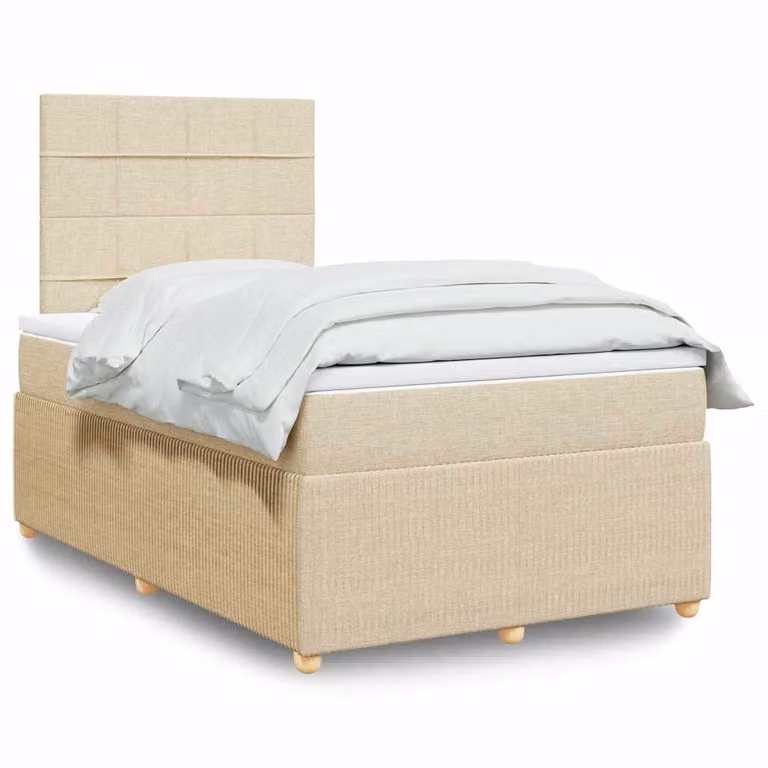 vidaXL Giroletto a Molle con Materasso Ibrido in Tessuto Beige e Bianco L/P/H: 120 x 200 x 150,5 cm