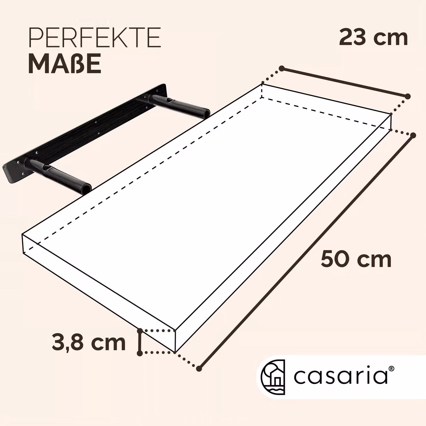 Mensola a muro CASARIA in legno MDF moderna, finitura lucida, colore marrone e bianco, Larghezza: 50 cm – 3