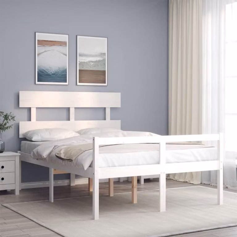 The Living Store Letto Senior con testiera 120x200 cm in legno massiccio bianco