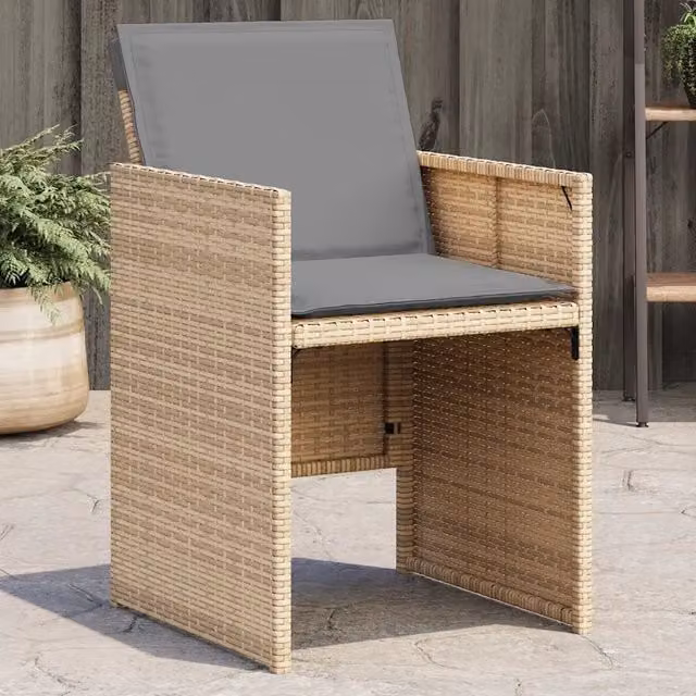 Set di 4 sedie da giardino vidaXL in polyrattan con cuscini beige e grigio e braccioli – 1