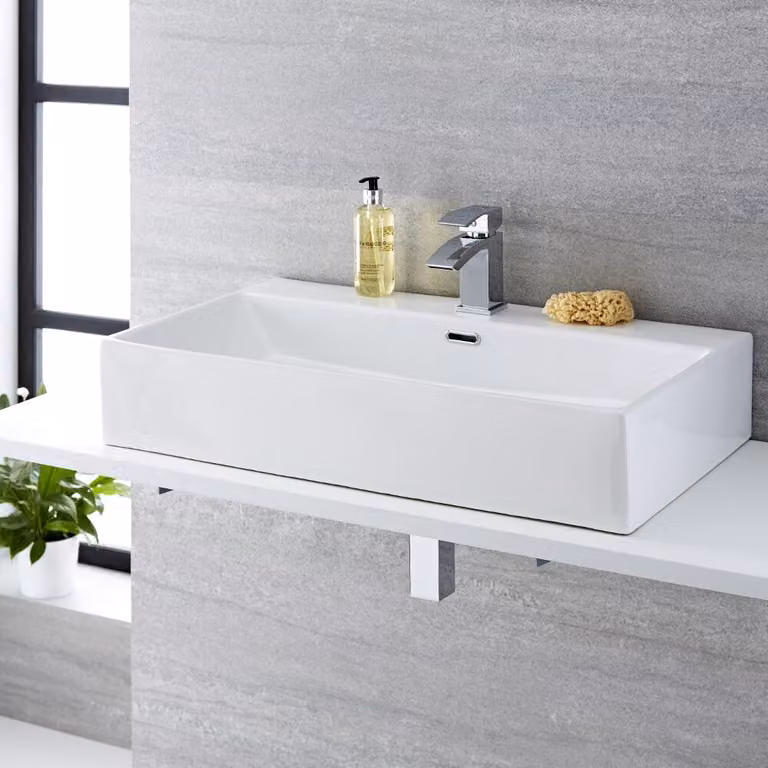 Lavabo Bagno da Appoggio Rettangolare Bianco 145 x 750mm - Sandford