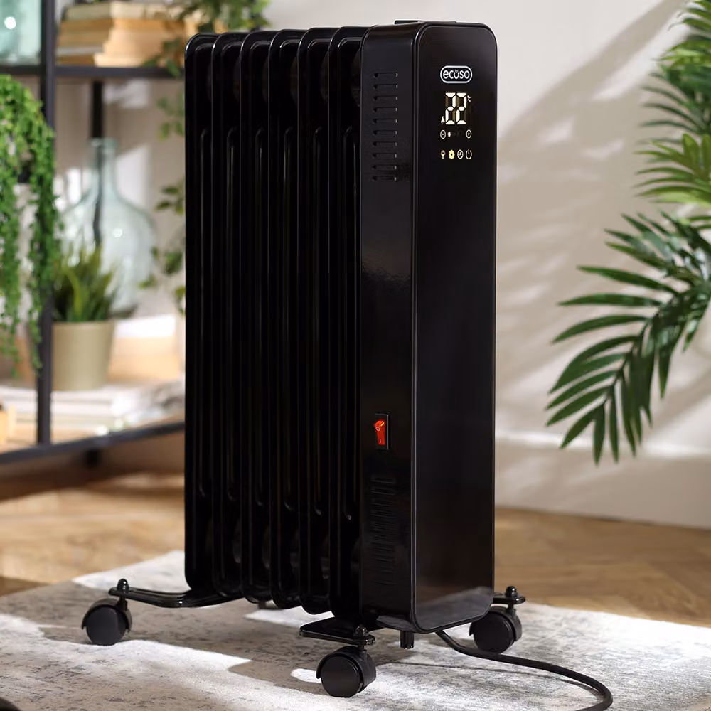 Radiatore Elettrico ad Olio Portatile Intelligente - Nero - 1500W - Kylo - ECOSO by Hudson Reed