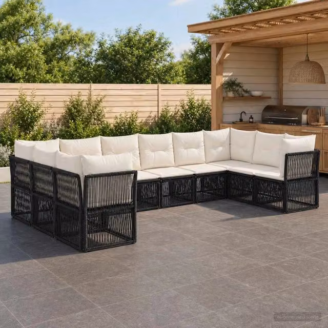 Set Divano da Giardino 10 pz Nero polyrattan 3434344