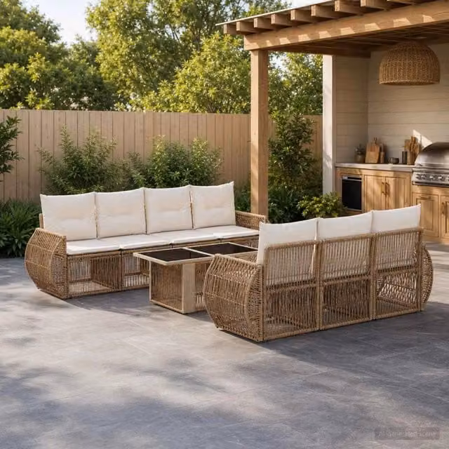 Set Divano da Giardino 8 pz Beige e Bianco Crema polyrattan 3436908