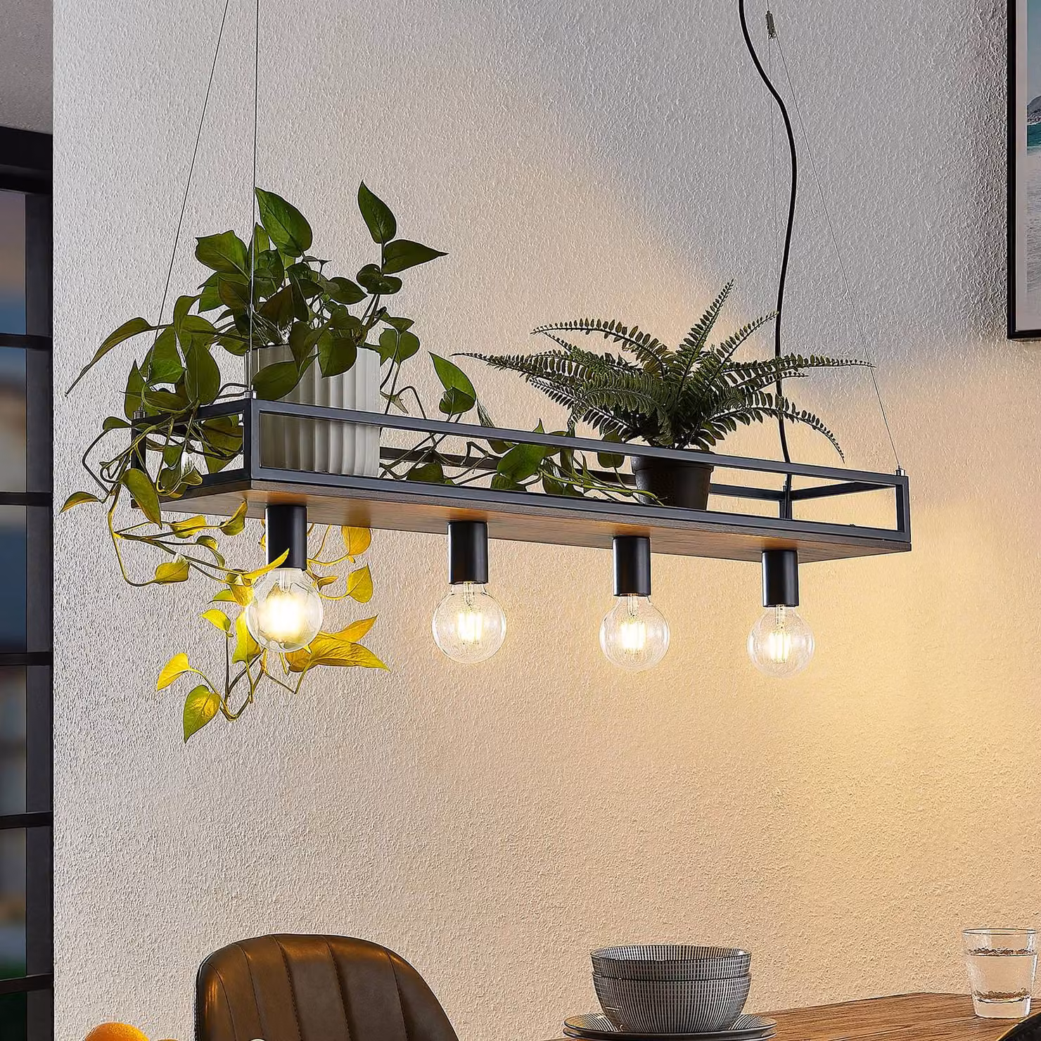 Lampada a sospensione Kirista Lindby, dimmerabile, Nero, Soggiorno / Sala da pranzo, Metallo, Vintage, Lampada a sospensione