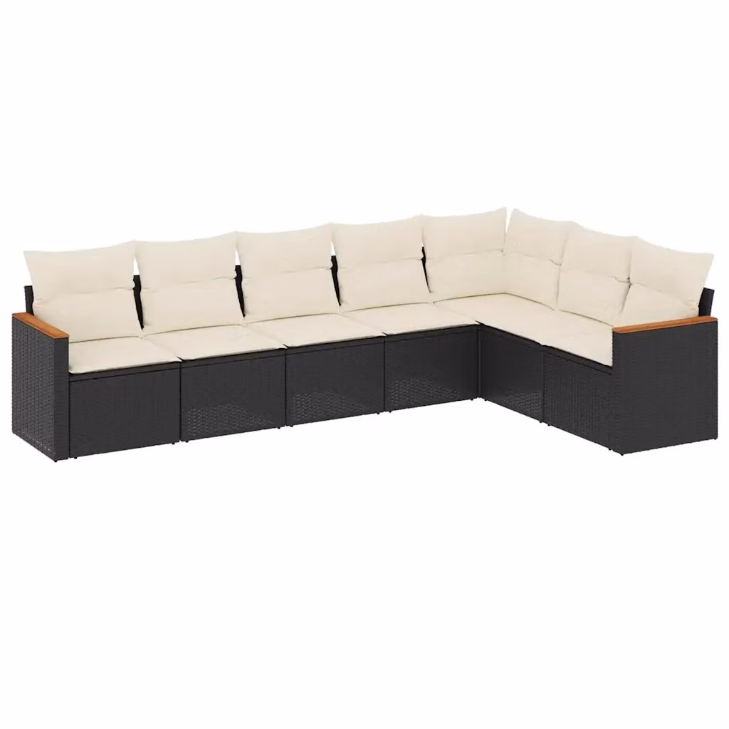 vidaXL Set Divani da Giardino a L con Cuscini 7pz in Polyrattan Nero e Bianco – 2