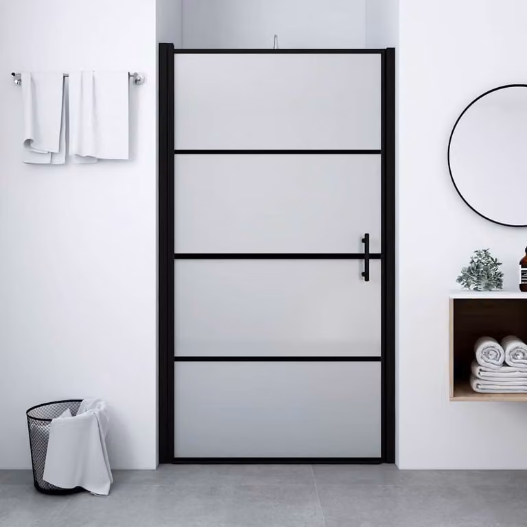 vidaXL Porta per Doccia Fissa in Vetro Temperato Smerigliato, L: 91 cm, H: 195 cm, Nero