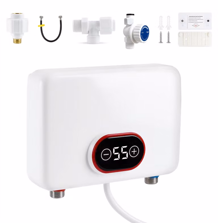 Scaldabagno elettrico a flusso continuo, 5500 W - Montaggio a parete - Design compatto, 20x20 cm - Bianco