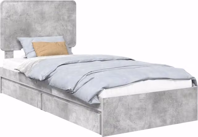 Letto singolo | Letto per adulti | Letto con Contenitore con testiera Grigio cemento 90 x 190 cm