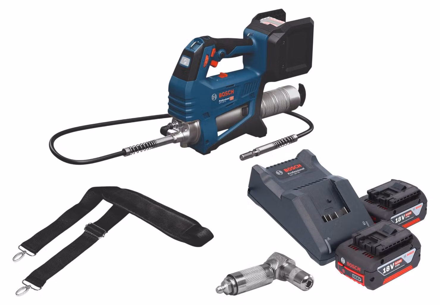 Pompa per grasso a batteria Bosch GFP 18V-10 18 V 10000 psi + 2 batterie da 4,0 Ah + caricabatterie