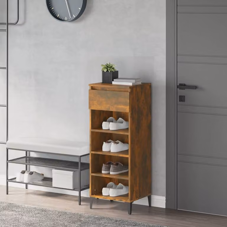 Scarpiera da parete in stile industriale vidaXL in legno e metallo, colore marrone rovere, L: 40 cm, P: 36 cm, H: 105 cm