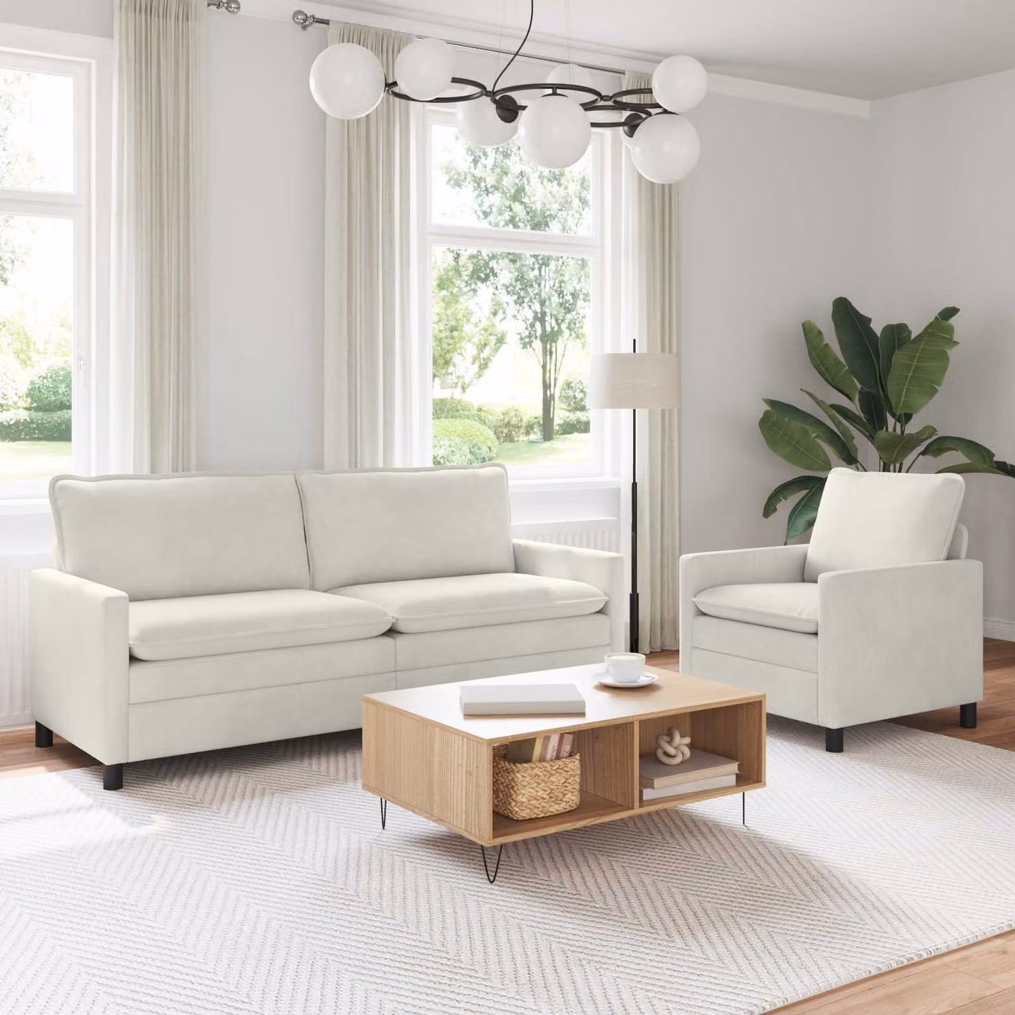 Set di 2 divani moderni vidaXL in velluto beige con cuscini decorativi e coperture rimovibili