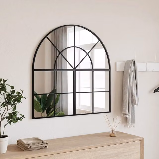 Specchio da Parete Arrotondato vidaXL in Metallo e Vetro Nero L: 80 cm, P: 80 cm, H: 80 cm – 1
