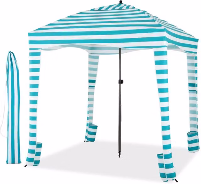Tenda cabina da spiaggia pieghevole con parete laterale removibile e borsa da trasporto, protezione UPF 50+, Verde/Turchese, L/P/H: 183 x 183 x 240 cm