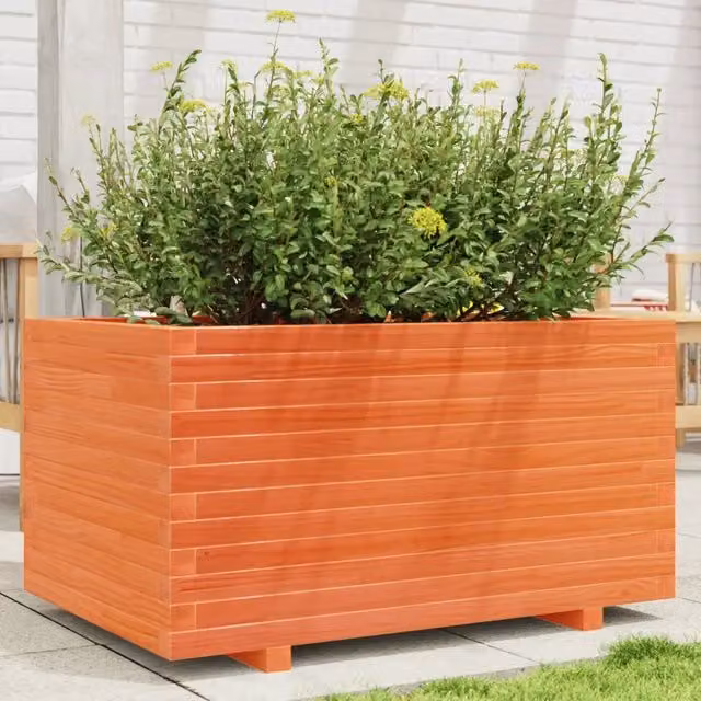 Fioriera da giardino vidaXL in legno massello di pino, colore marrone e arancione, L 90 cm x P 60 cm x H 49,5 cm