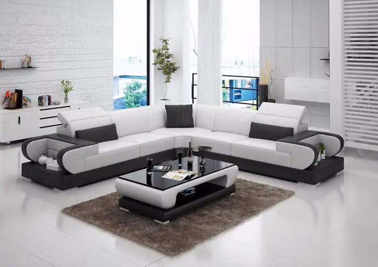 Ledersofa mit USB Wohnlandschaft Ecksofa Eck Garnitur Design Modern Sofa G8002B