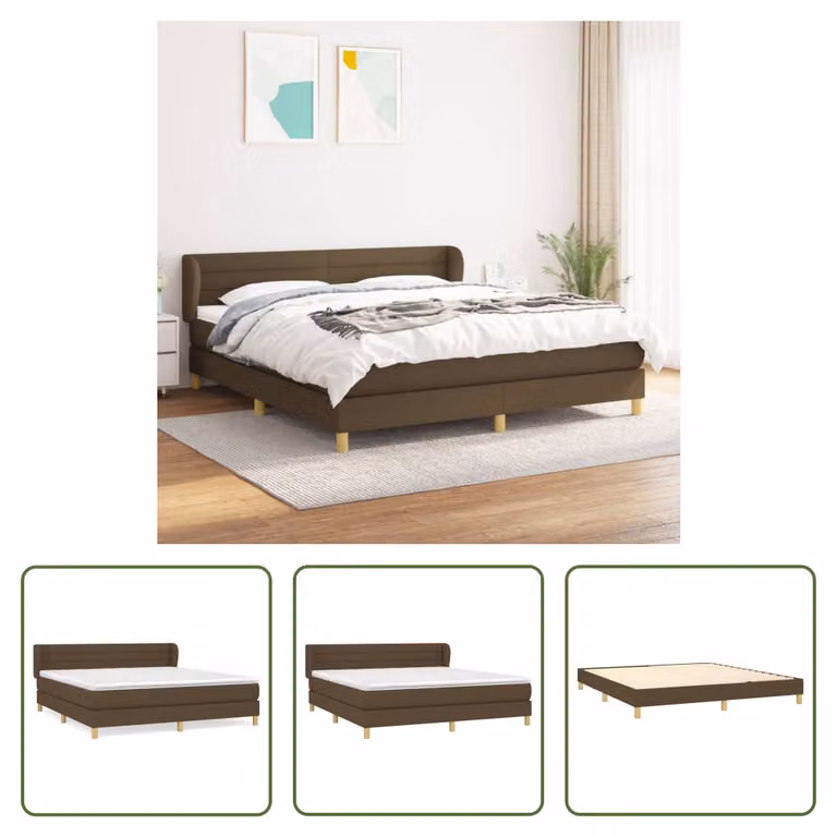 The Living Store Letto a molle con materasso marrone scuro 180x200 cm in tessuto