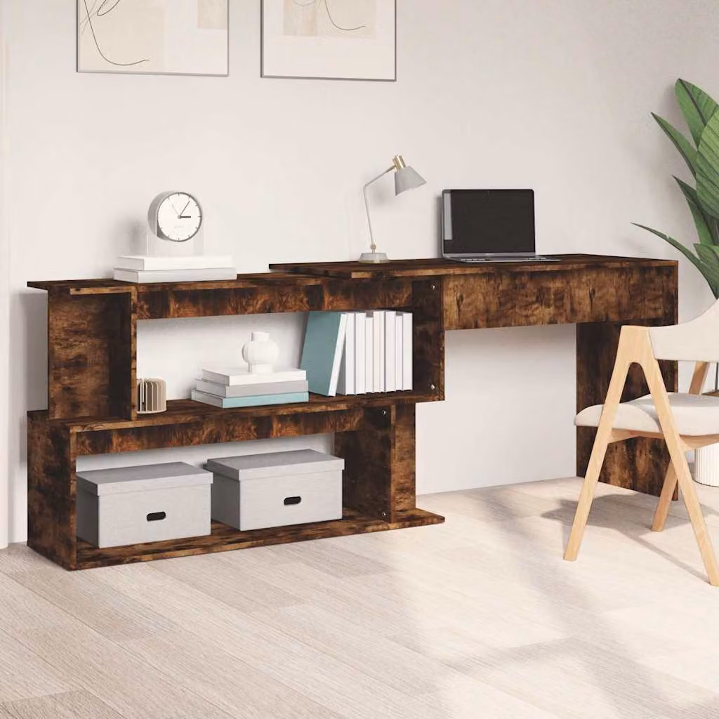 Scrivania angolare moderna vidaXL in legno e MDF color rovere fumo L: 200 cm, P: 50 cm, H: 76 cm