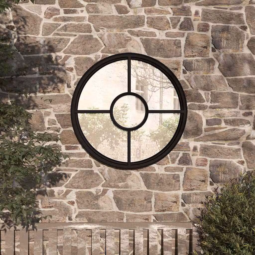 Specchio da giardino rotondo vidaXL in metallo e vetro, Nero, Diametro: 60 cm, Profondità: 4 cm