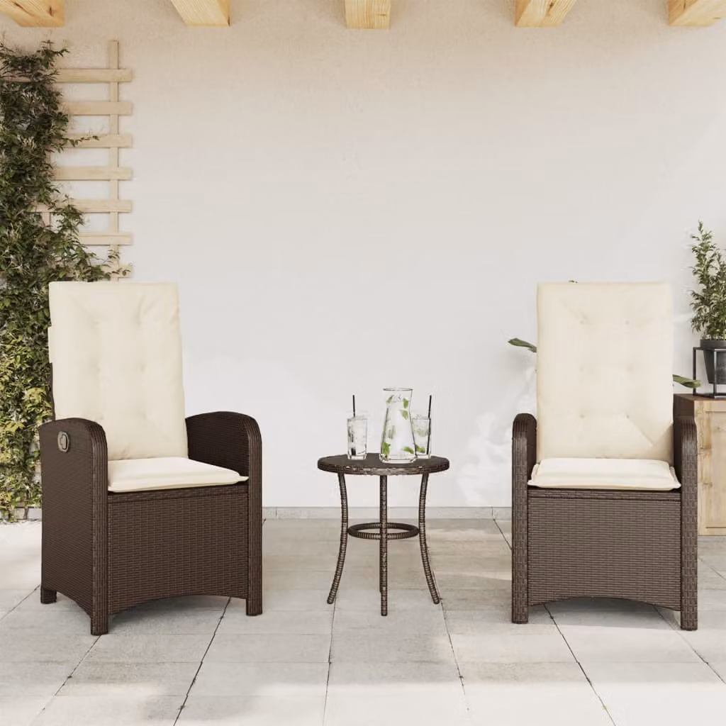 Set di 2 sedie reclinabili da giardino vidaXL in polyrattan marrone con cuscini bianchi