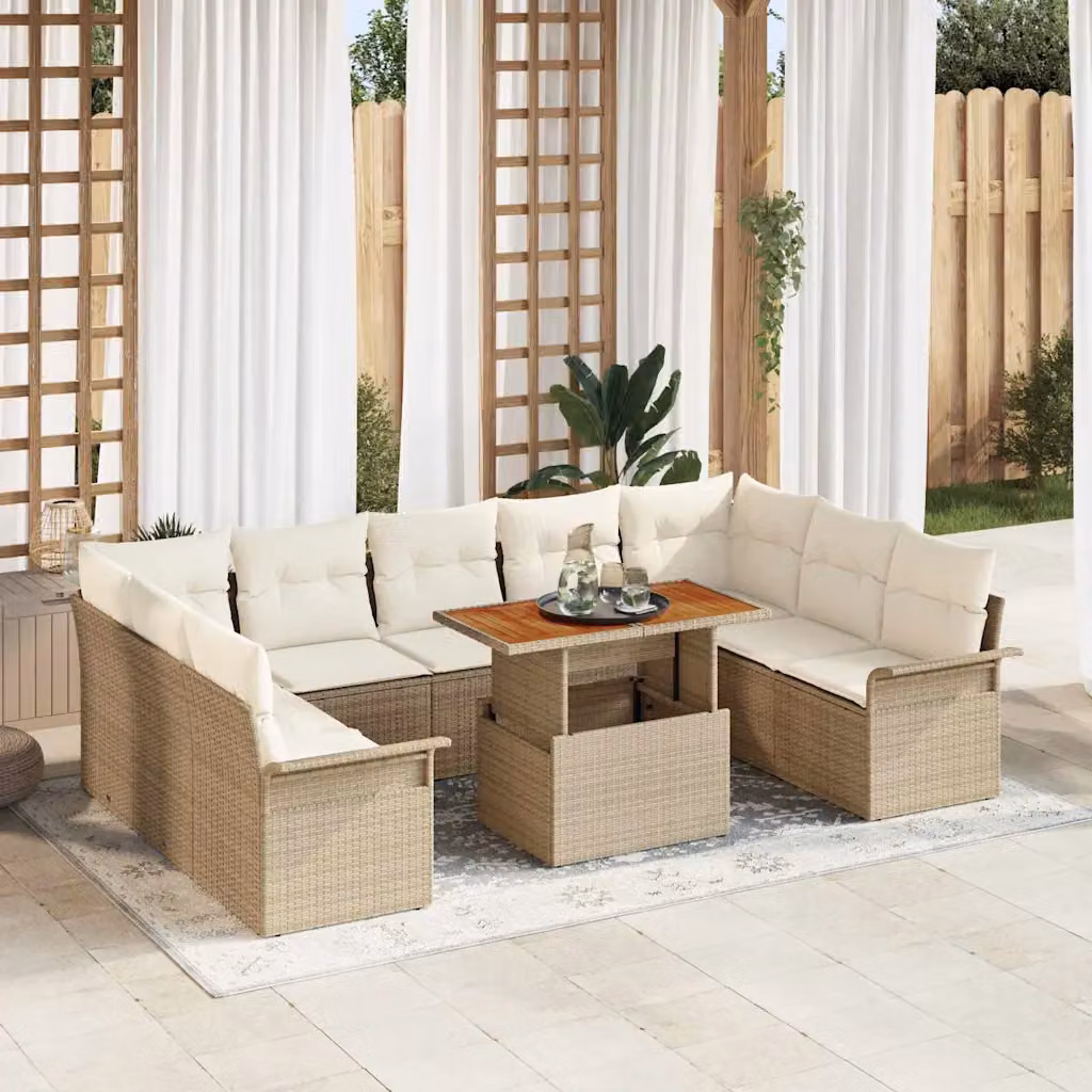 Set Divano da Giardino Moderno vidaXL in Legno di Acacia e Metallo, Colore Beige e Bianco – 1