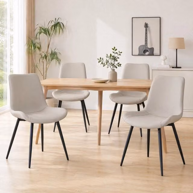 Set di 4 sedie da pranzo ULEVR in similpelle grigio caldo, struttura in metallo nero, portata 120 kg