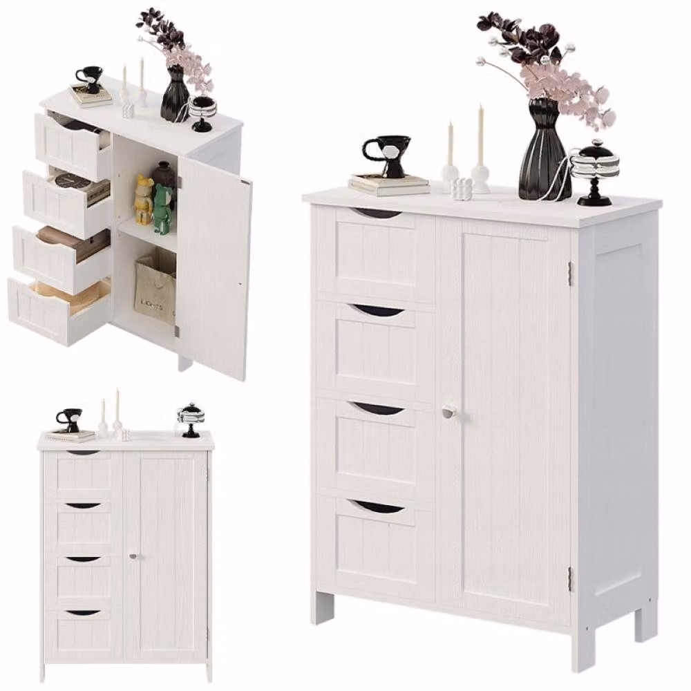 Armadio, scaffale, cassettiera, bagno, corridoio, loft, 3 cassetti, bianco, altezza 80 cm