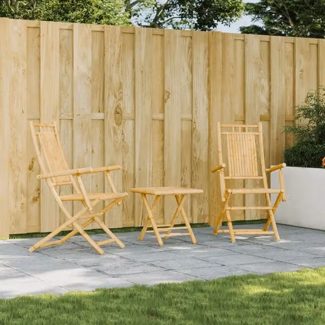Set di 2 sedie pieghevoli vidaXL in bambù marrone con braccioli, H x L x P: 99 x 53 x 45 cm